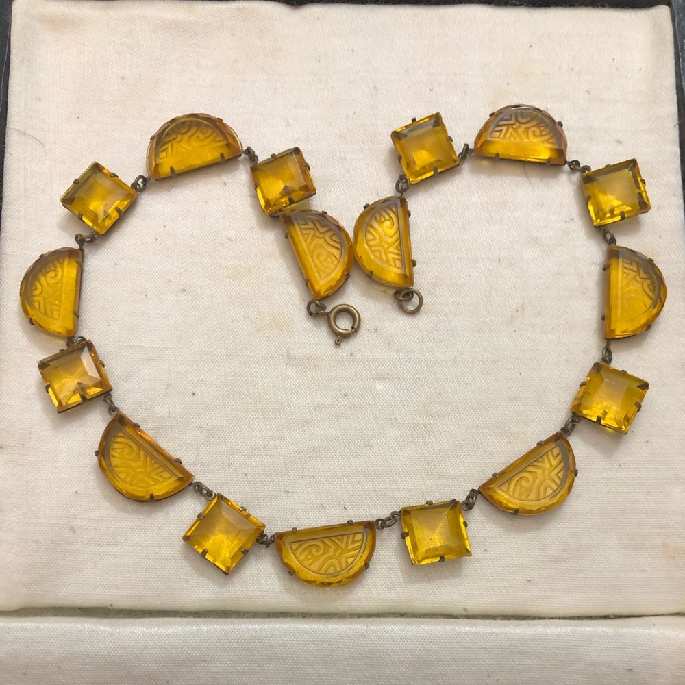 Art Deco antique intaglio pressed glass choker necklace